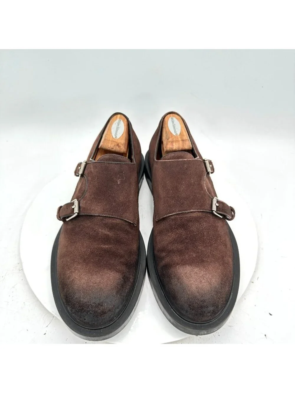 Gucci Men Size UK 9 US 9.5 Dark Brown Suede Double Monk Strap Dress Shoes